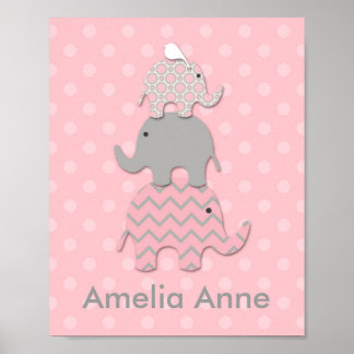Pink Stacked Elephants Nursery / Room Wall Art
