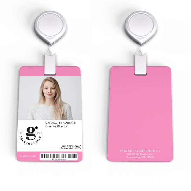 Pink Staff Photo ID Badge with Barcode (Creator Uploaded)