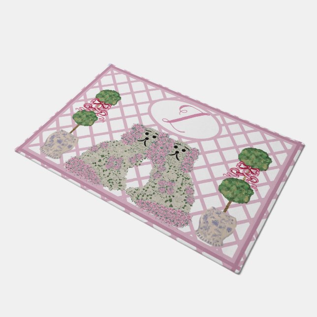 Pink Staffordshire Dogs Topiary Roses  Doormat (Angled)