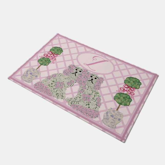 Pink Staffordshire Dogs Topiary Roses  Doormat (Angled)