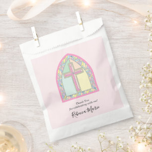 Pink Stained Glass First Communion Favour Bags