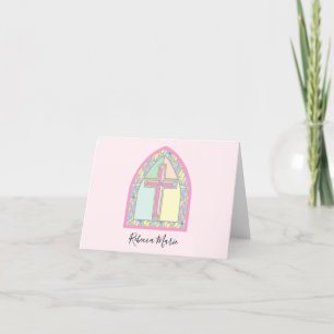 Pink Stained Glass First Communion Thank You Note