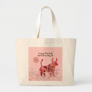 Pink Stained-glass Taurus Large Tote Bag