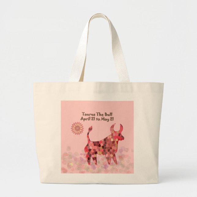 Pink Stained-glass Taurus Large Tote Bag (Front)