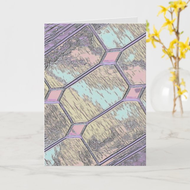  Pink stained glass window decor Card (Yellow Flower)
