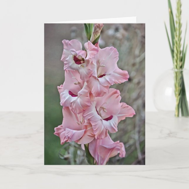 Pink Stalk Gladiolus Flowers Note Card (Front)