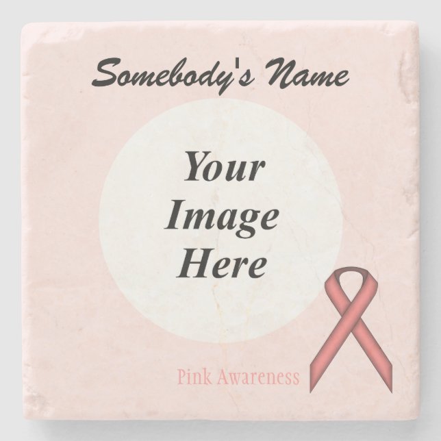 Pink Standard Ribbon by Kenneth Yoncich Stone Coaster (Front)