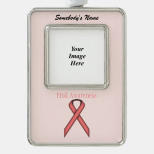 Pink Standard Ribbon Template (V-O) Silver Plated Framed Ornament