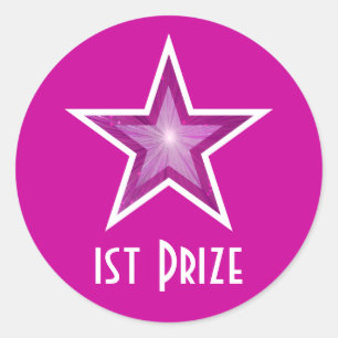 Pink Star '1st Prize' round sticker pink