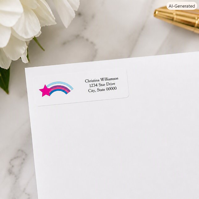 Pink Star and Rainbow Personalise Return Address  (A return address label with a star and rainbow and text you can personalize!)