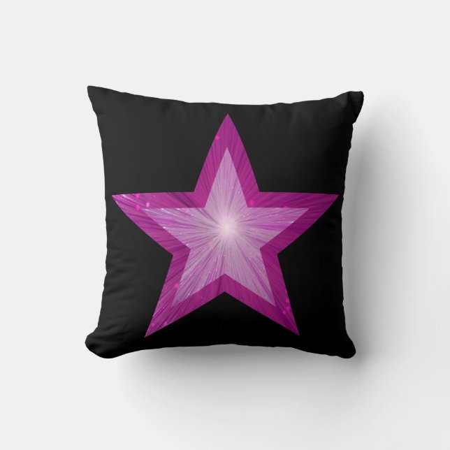 Pink Star black throw pillow square black back (Front)