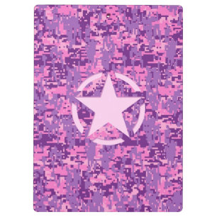 Pink Star Deco on Digital Camo Style Clipboard