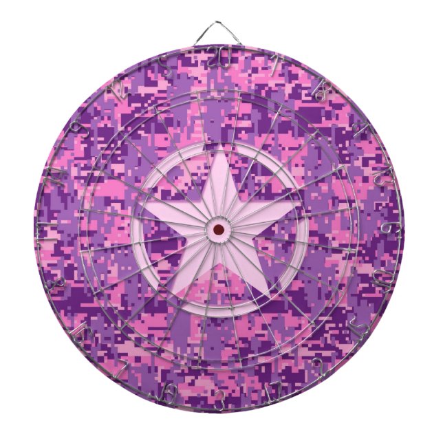 Pink Star Deco on Digital Camo Style Dartboard (Front)