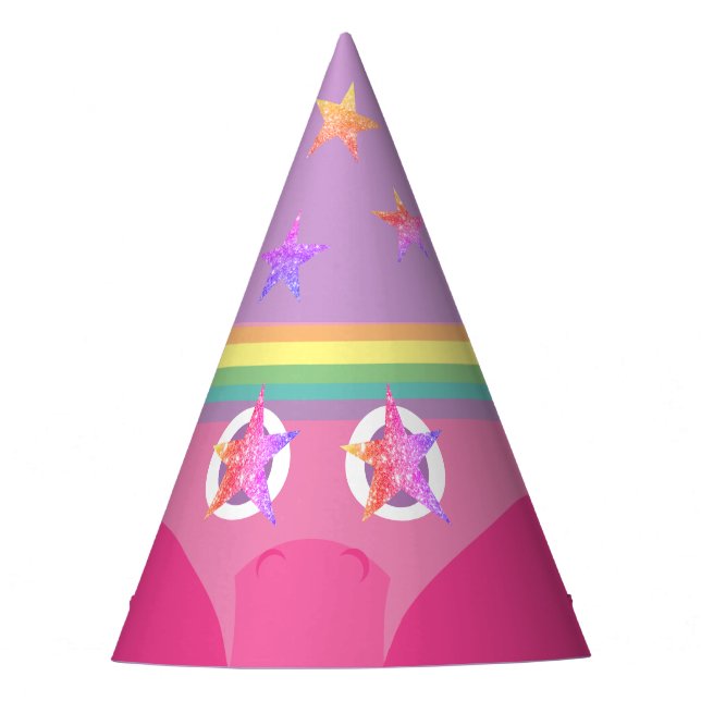 Pink Star Eyes Rainbow Unicorn Party Hat (Front)