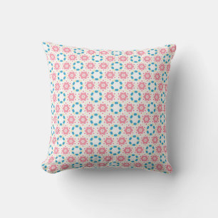 Pink star flower blue dots cushion