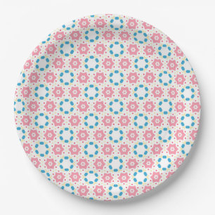 Pink star flower blue dots paper plate