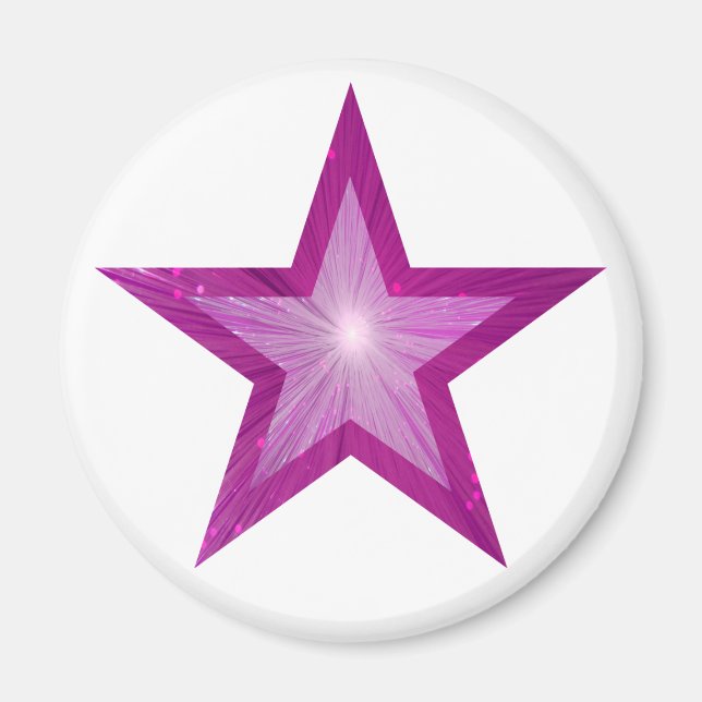 Pink Star fridge magnet round white (Front)