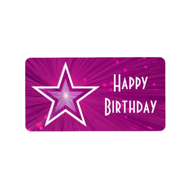 Pink Star Happy Birthday label medium white text (Front)