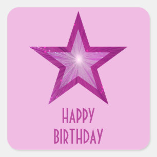 Pink Star 'Happy Birthday' square pale pink Sticker