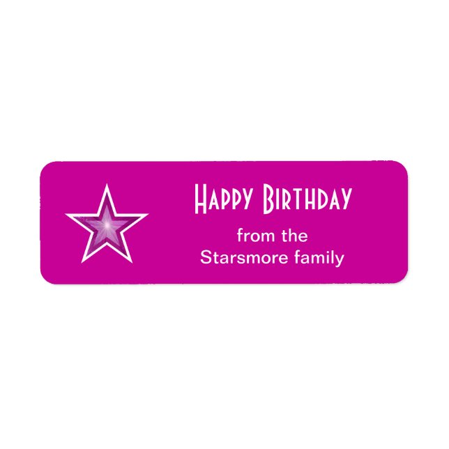 Pink Star 'Happy Birthday' text label small pink (Front)