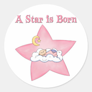 Pink  Star is Born Announcement Classic Round Sticker