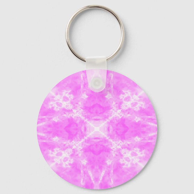 Pink star kaleidoscope pattern key ring (Front)
