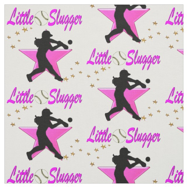 PINK STAR LITTLE SLUGGER SOFTBALL DESIGN FABRIC (Swatch)