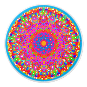 Pink Star Mandala Colourful Ceramic Knob