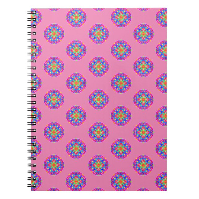 Pink Star Mandala Pattern Boho Notebook (Front)
