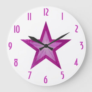 Pink Star 'numbers' clock round white