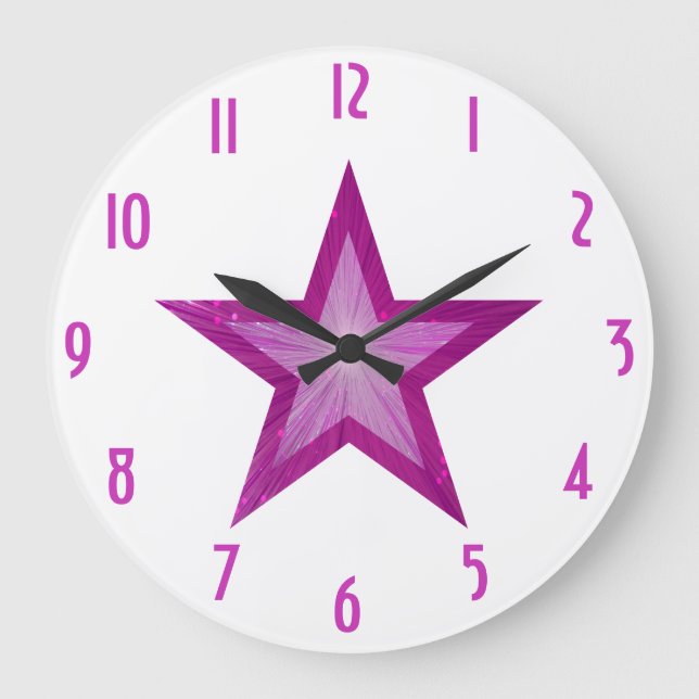 Pink Star 'numbers' clock round white (Front)