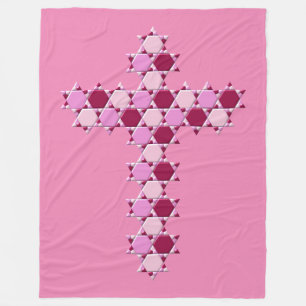 Pink Star of David Cross Optical Illusion Fleece Blanket