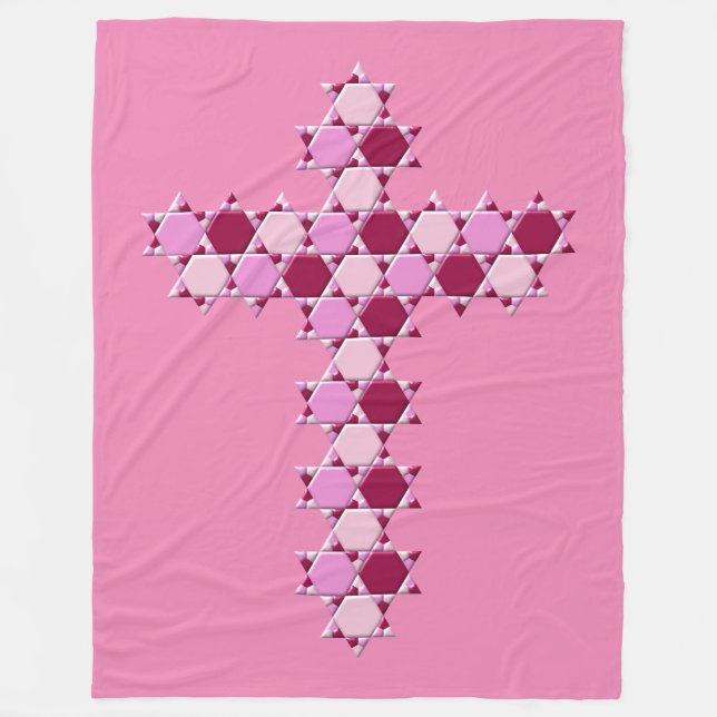 Pink Star of David Cross Optical Illusion Fleece Blanket (Front)