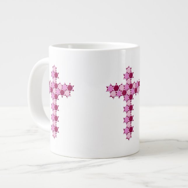 Pink Star of David Cross Optical Illusion Large Coffee Mug (Front Left)