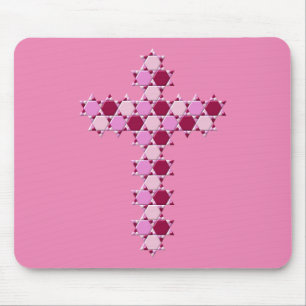 Pink Star of David Cross Optical Illusion Mouse Mat