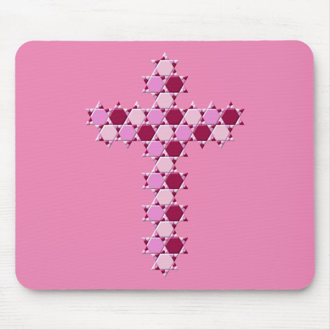 Pink Star of David Cross Optical Illusion Mouse Mat (Front)