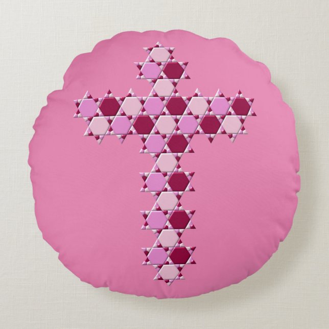 Pink Star of David Cross Optical Illusion Round Cushion (Front)