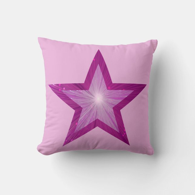 Pink Star pale pink square  pink back Cushion (Front)