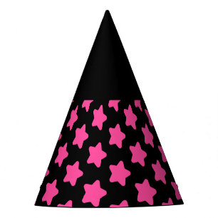 Pink Star Pattern on Black Halloween Witch Hat