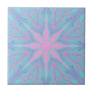 Pink Star Pattern On Blue Background Tile