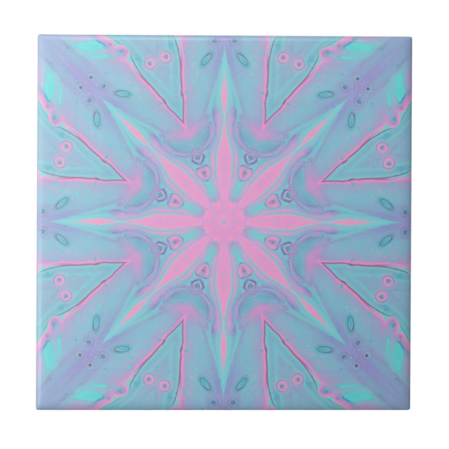 Pink Star Pattern On Blue Background Tile (Front)