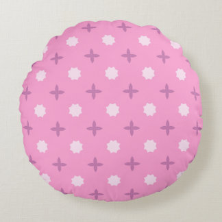 Pink Star Petal Dot Pattern Round Cushion
