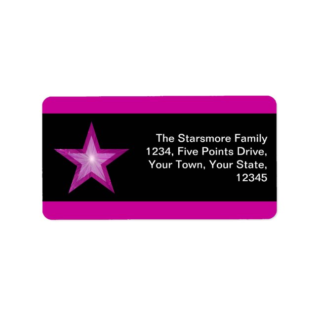 Pink Star stripe address label medium black (Front)