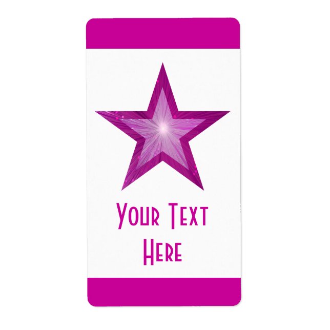 Pink Star stripe 'Your Text' label large white (Front)