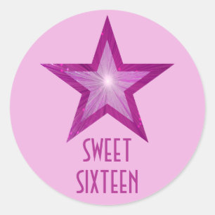 Pink Star 'Sweet Sixteen' round sticker pale pink