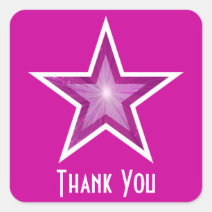 Pink Star 'Thank You' square sticker pink