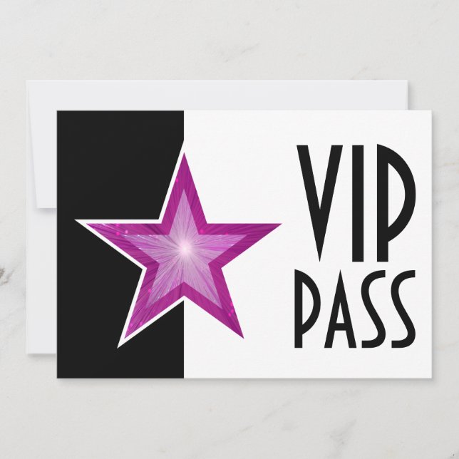Pink Star 'VIP PASS' black white Invitation (Front)