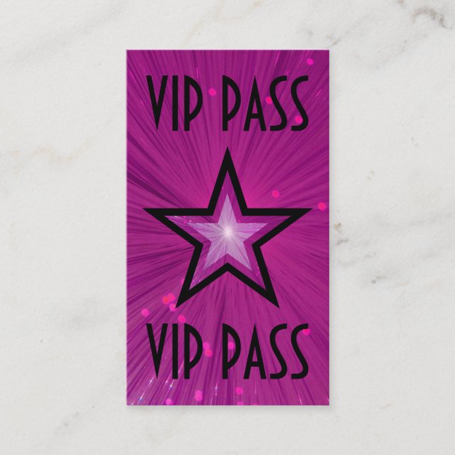 Pink Star 'VIP PASS' business card black back (Front)