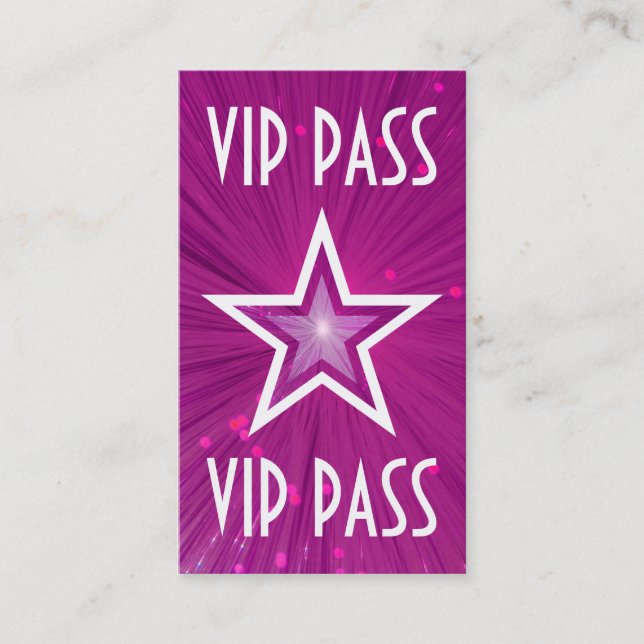 Pink Star 'VIP PASS' business card white back (Front)