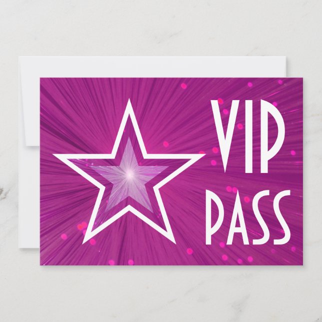 Pink Star 'VIP PASS' invitation horizontal (Front)